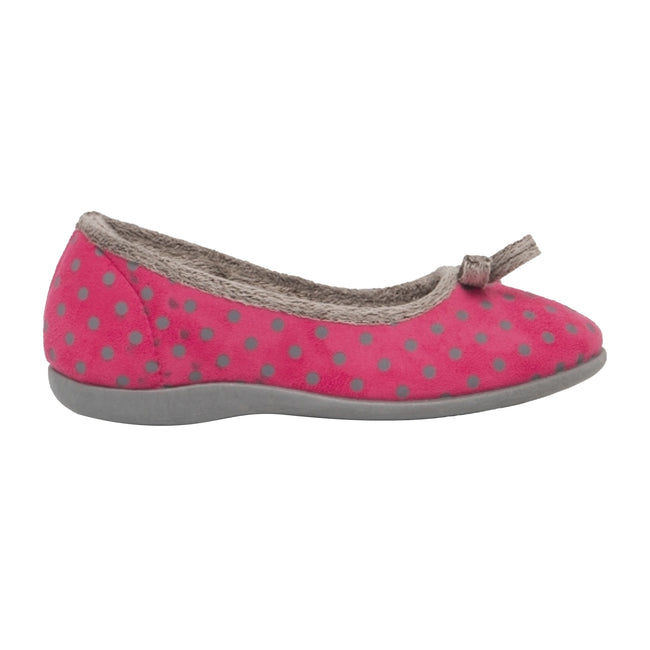 Pink - Back - Sleepers Womens-Ladies Louise Polka Dot Bow Slippers