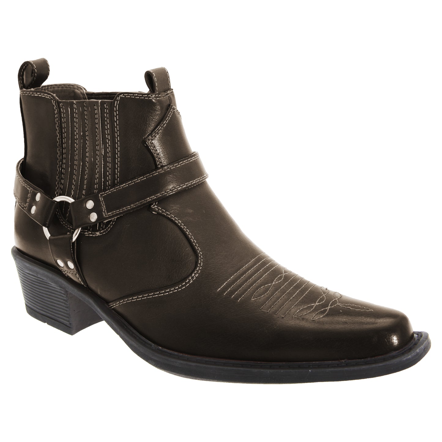 Dark Brown - Back - US Brass Mens Eastwood Cowboy Ankle Boots