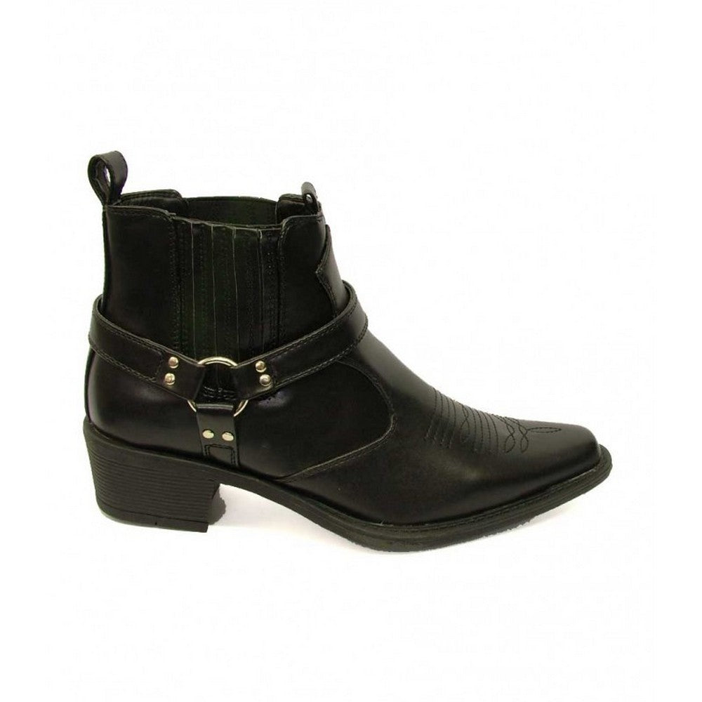 Black - Front - US Brass Mens Eastwood Cowboy Ankle Boots