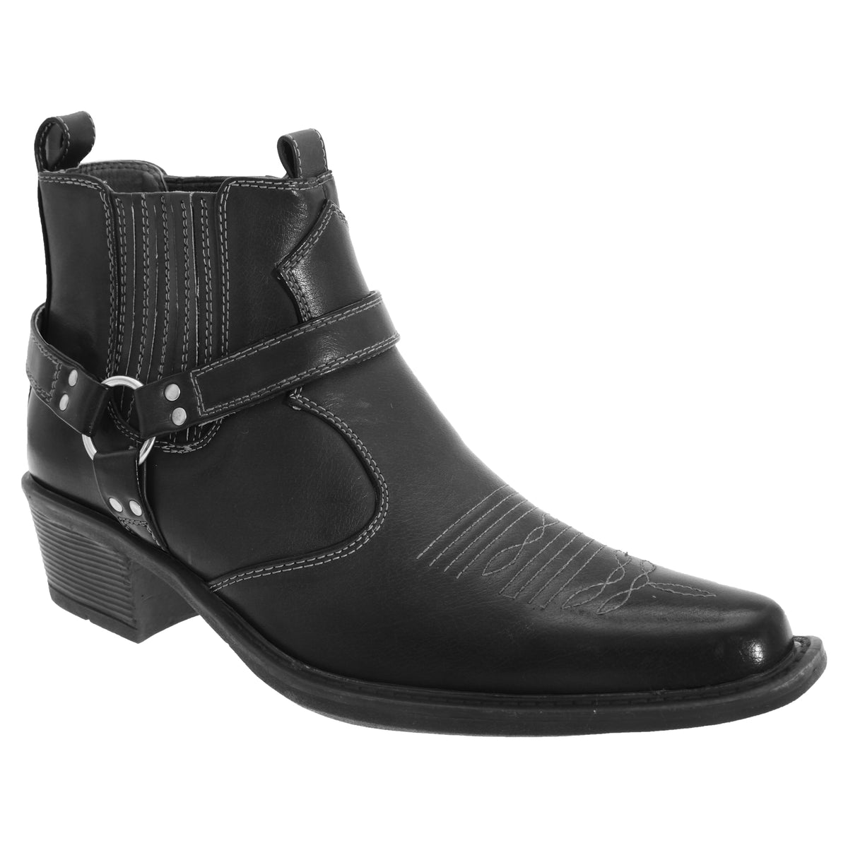 Black - Side - US Brass Mens Eastwood Cowboy Ankle Boots