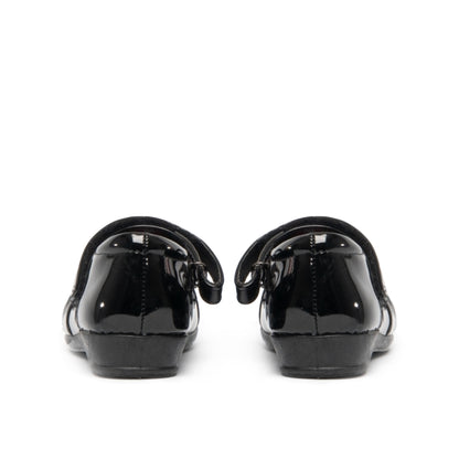 Black Patent - Back - US Brass Girls Paige II Touch Fastening Bar Diamante Trim Shoes