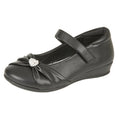 Black Matt - Front - US Brass Girls Paige II Touch Fastening Bar Diamante Trim Shoes