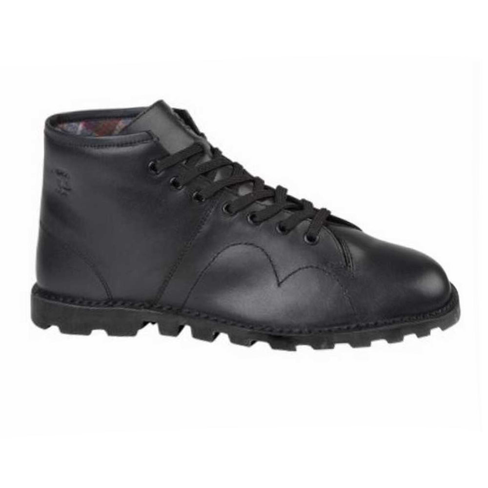 Black - Side - Grafters Mens Original Coated Leather Retro Monkey Boots