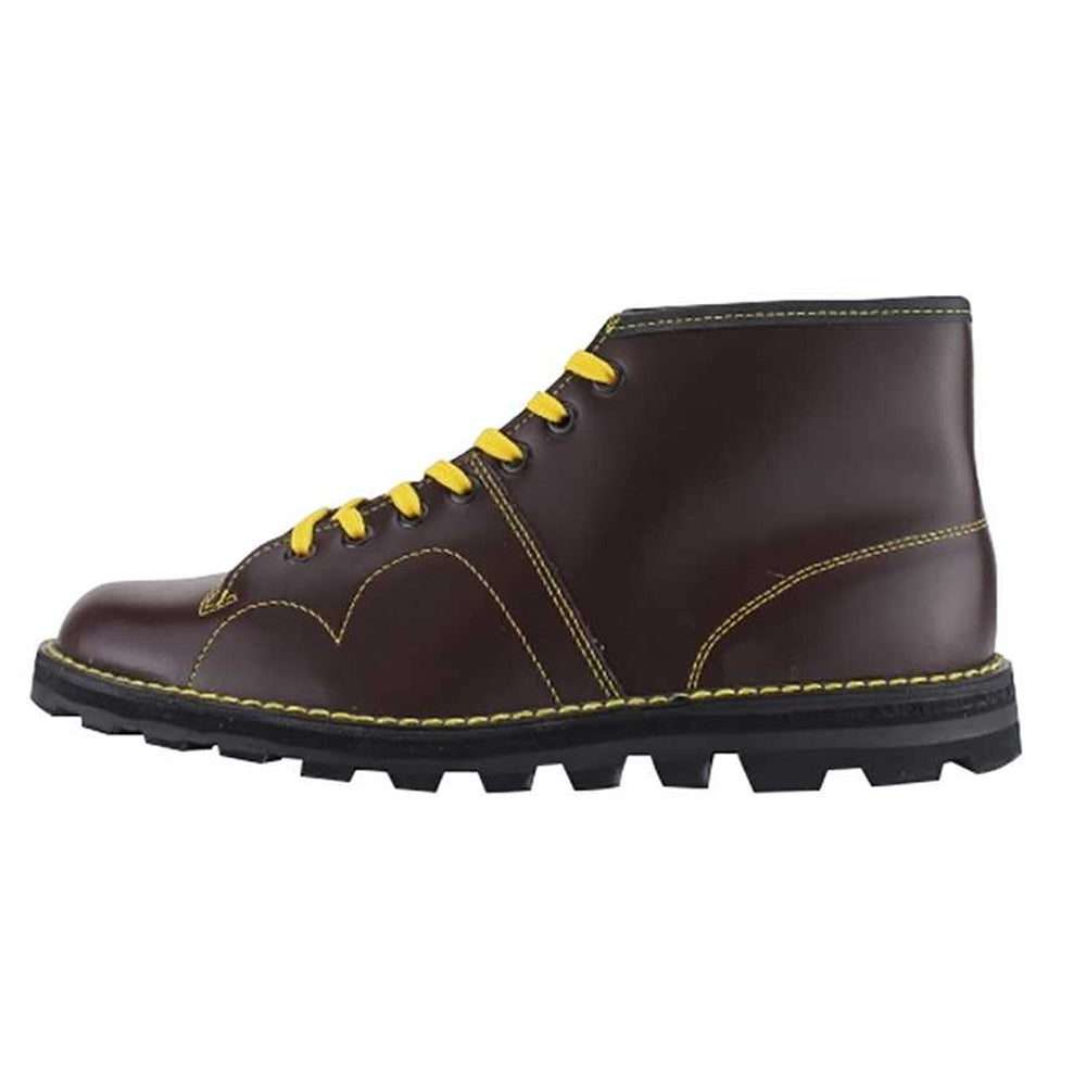 Wine - Back - Grafters Mens Original Coated Leather Retro Monkey Boots
