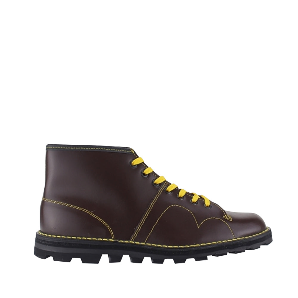 Wine - Side - Grafters Mens Original Coated Leather Retro Monkey Boots