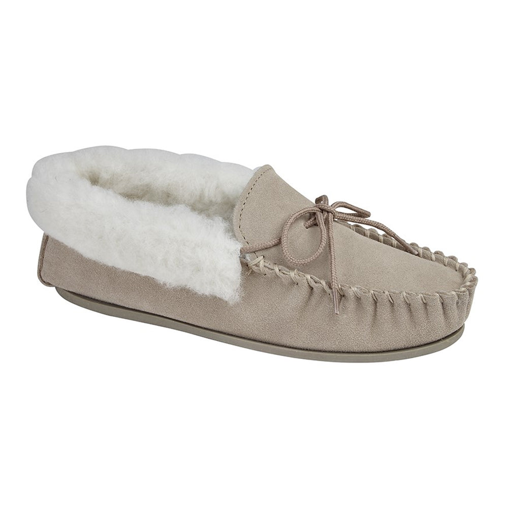 Stone - Front - Mokkers Womens-Ladies Suede Emily Moccasin Slippers
