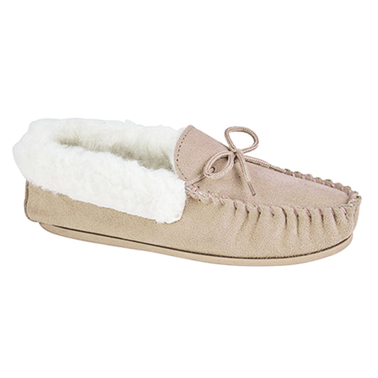 Stone - Front - Mokkers Womens-Ladies Suede Emily Moccasin Slippers