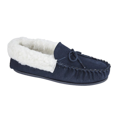 Navy - Front - Mokkers Womens-Ladies Suede Emily Moccasin Slippers
