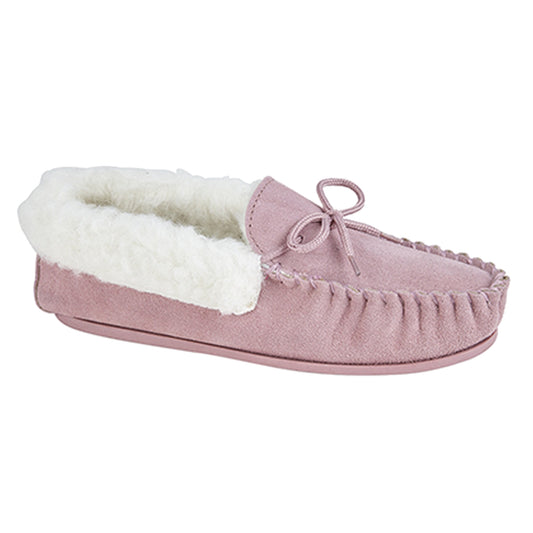 Pink - Front - Mokkers Womens-Ladies Suede Emily Moccasin Slippers