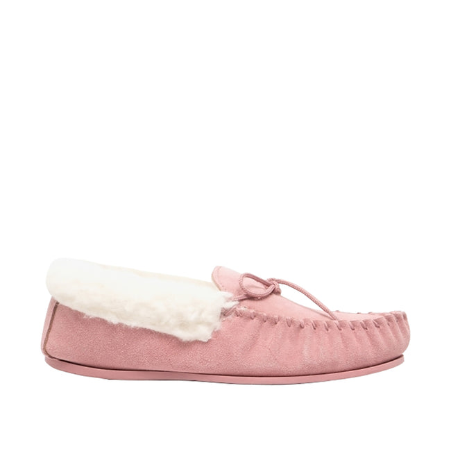 Pink - Back - Mokkers Womens-Ladies Suede Emily Moccasin Slippers