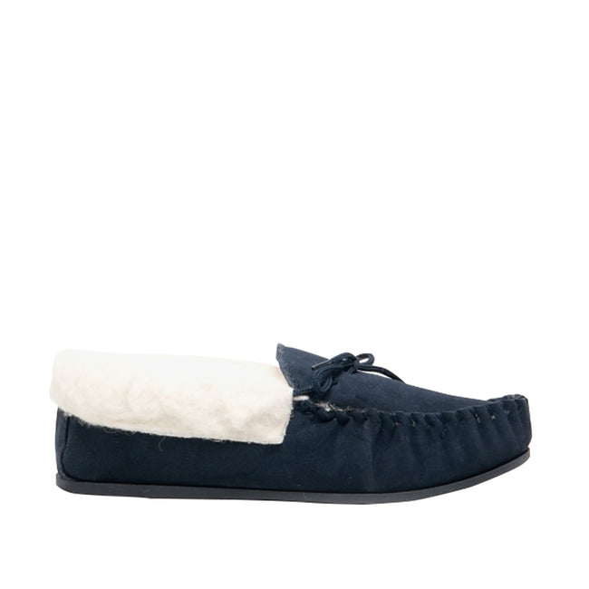 Navy - Back - Mokkers Womens-Ladies Suede Emily Moccasin Slippers