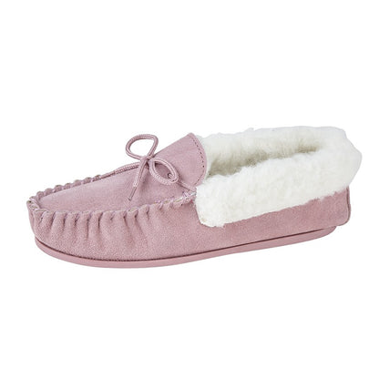 Pink - Back - Mokkers Womens-Ladies Suede Emily Moccasin Slippers