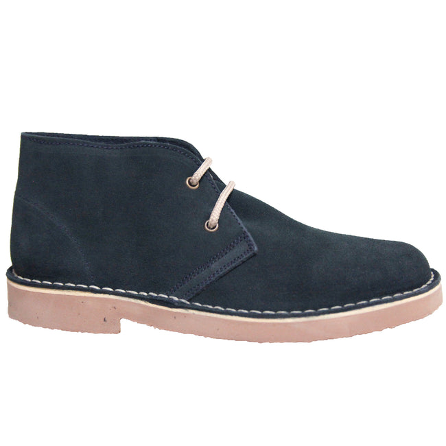 Navy - Back - Roamers Mens Real Suede Unlined Desert Boots