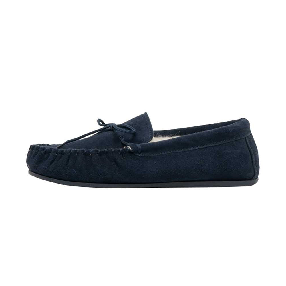 Navy - Back - Mokkers Mens Oliver Moccasin Wool Lined Slippers