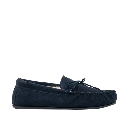 Navy - Side - Mokkers Mens Oliver Moccasin Wool Lined Slippers