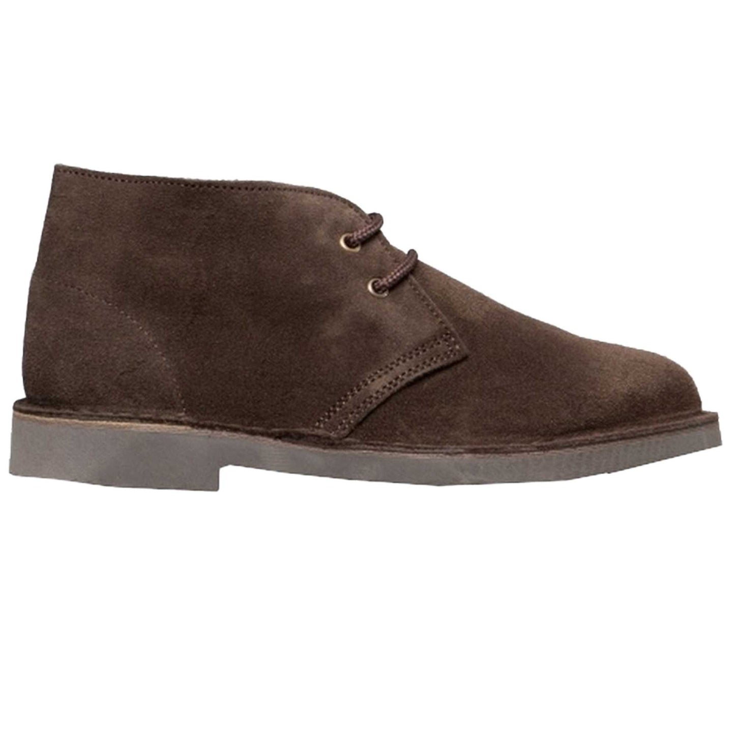 Dark Brown - Side - Roamers Adults Unisex Real Suede Unlined Desert Boots