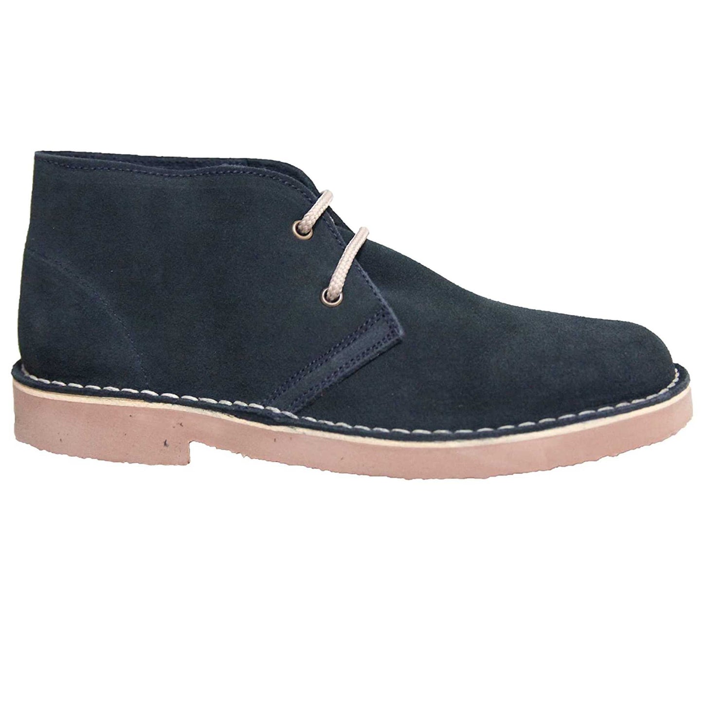 Navy - Side - Roamers Adults Unisex Real Suede Unlined Desert Boots
