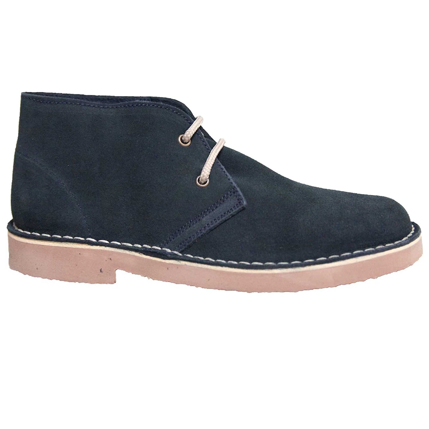 Navy - Side - Roamers Adults Unisex Real Suede Unlined Desert Boots