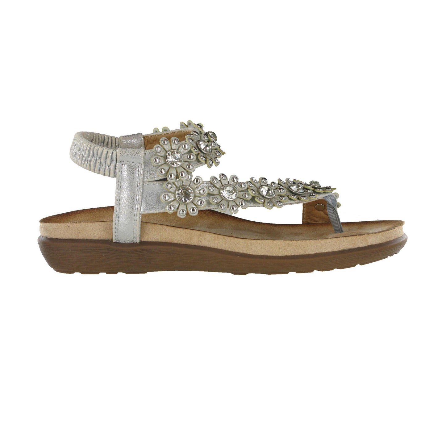 Light Silver - Back - Cipriata Womens-Ladies Salva Toe Post Flower Design Sling Back Sandals