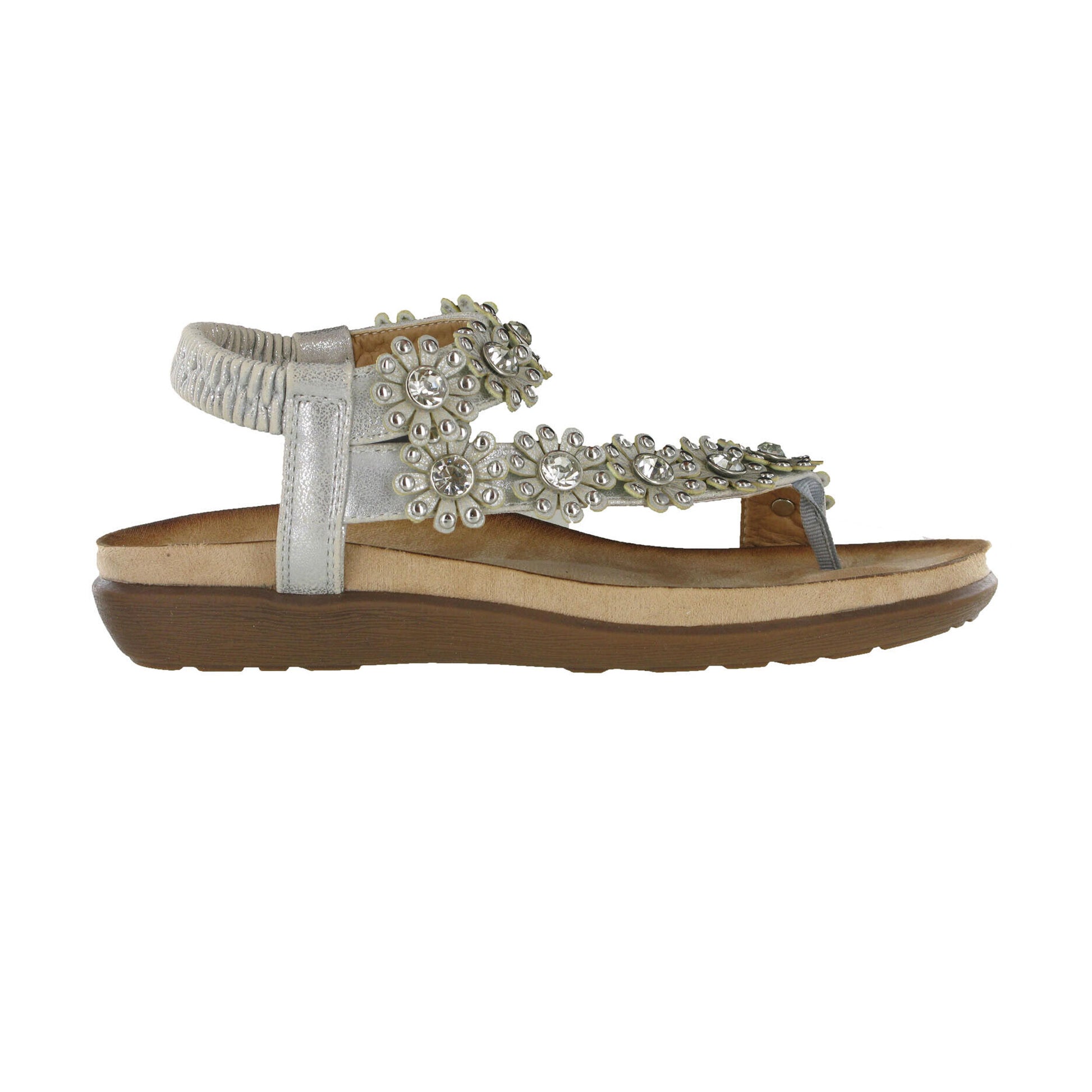 Light Silver - Back - Cipriata Womens-Ladies Salva Toe Post Flower Design Sling Back Sandals