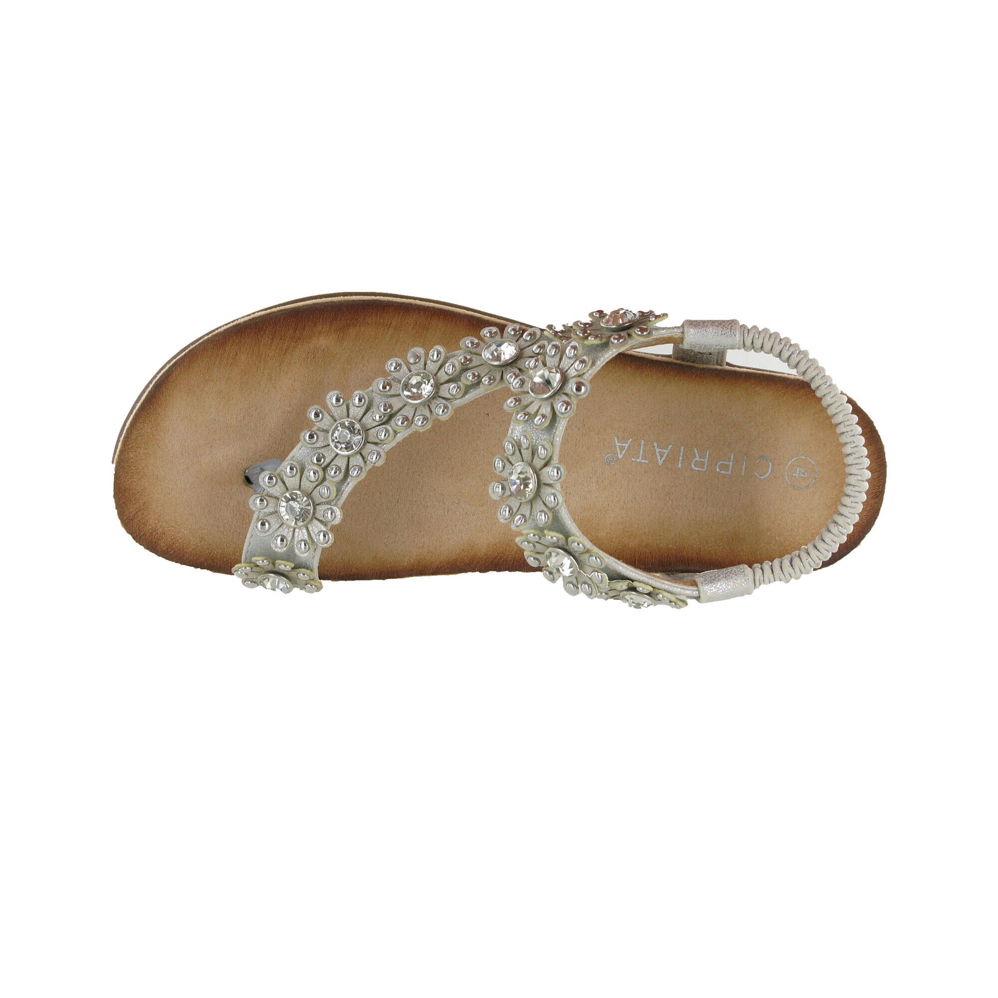 Light Silver - Side - Cipriata Womens-Ladies Salva Toe Post Flower Design Sling Back Sandals