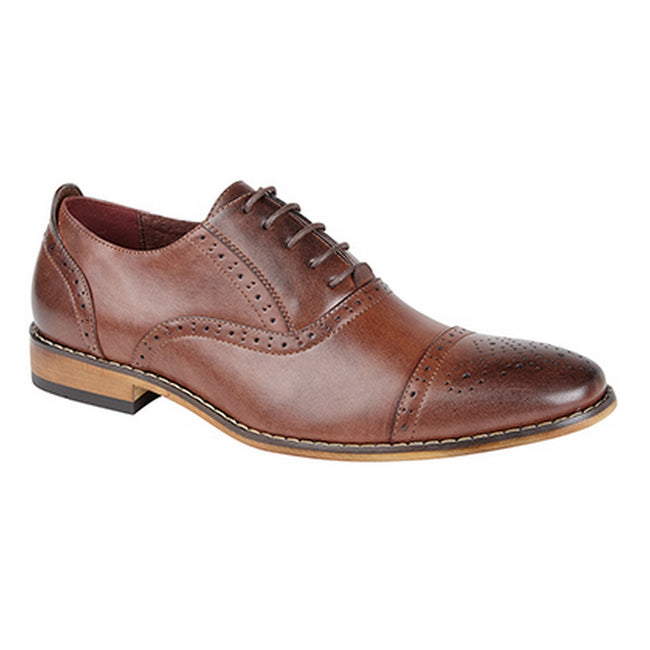 Mid Brown - Front - Goor Mens Capped Lace Oxford Brogue Shoes