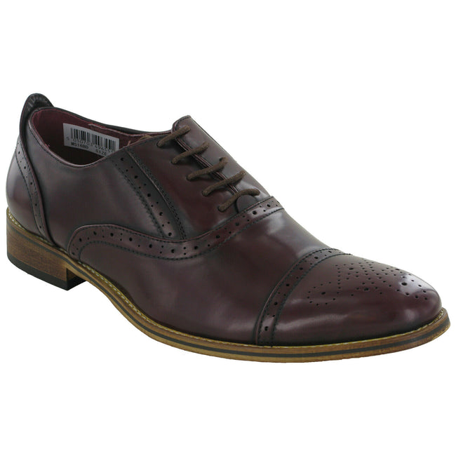 Brown - Front - Goor Mens Capped Lace Oxford Brogue Shoes
