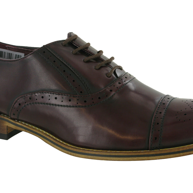 Brown - Side - Goor Mens Capped Lace Oxford Brogue Shoes