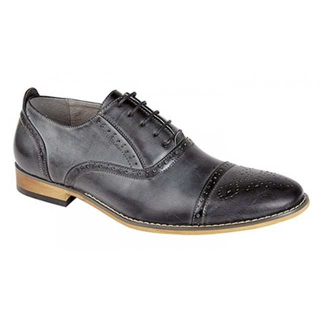 Grey - Front - Goor Mens Capped Lace Oxford Brogue Shoes