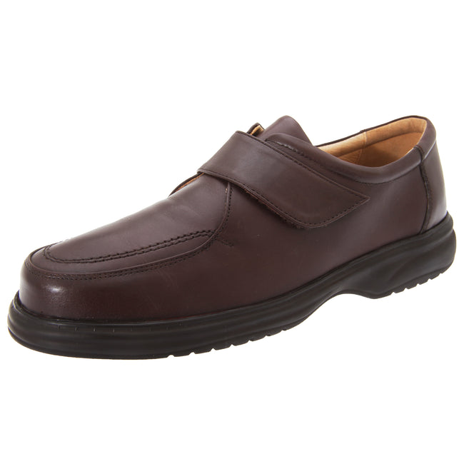 Brown - Back - Roamers Mens Superlite Wide Fit Touch Fastening Leather Shoes