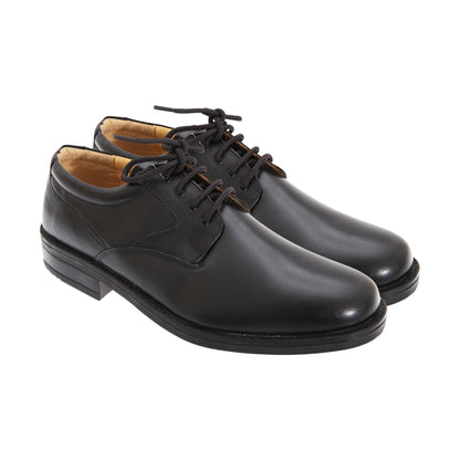 Black - Back - Roamers Mens Flexi Plain Leather Gibson Shoes
