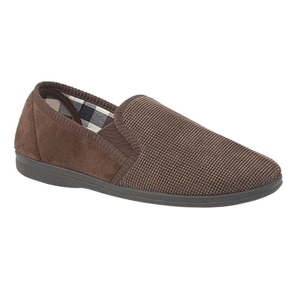 Brown - Front - Sleepers Mens Harry Memory Foam Twin Gusset Slippers