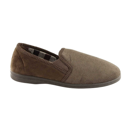 Brown - Back - Sleepers Mens Harry Memory Foam Twin Gusset Slippers