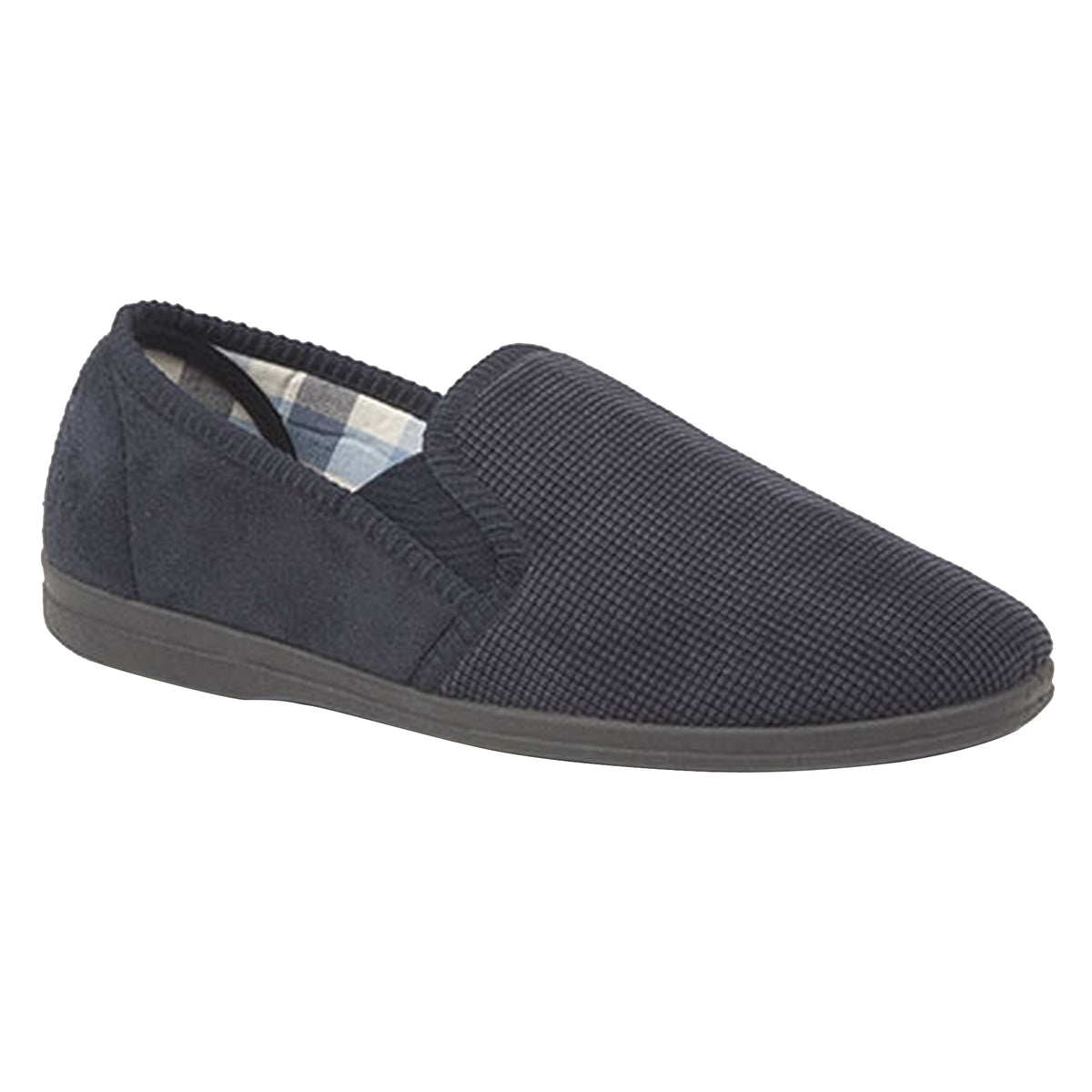 Navy - Front - Sleepers Mens Harry Memory Foam Twin Gusset Slippers