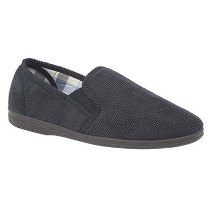 Navy - Front - Sleepers Mens Harry Memory Foam Twin Gusset Slippers