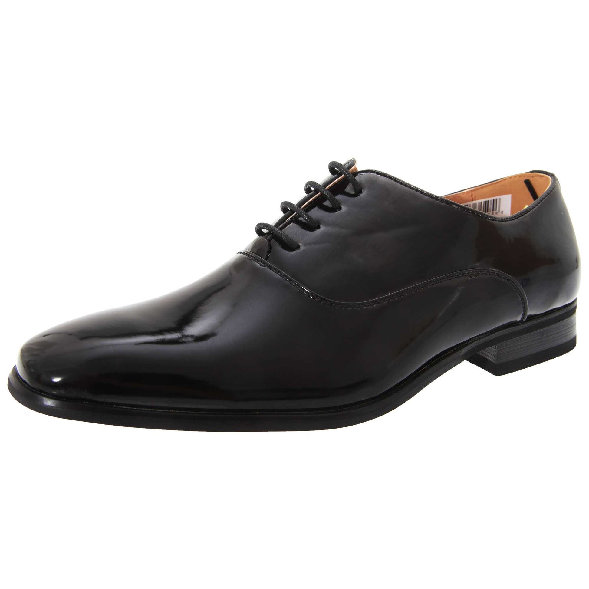 Black Patent - Back - Goor Mens Patent PU With Leather Lining Lace-Up Oxford Tie Dress Shoes