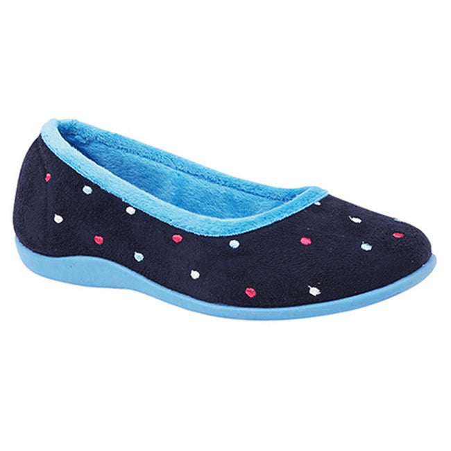 Blue-Turquoise - Front - Sleepers Womens-Ladies Isla Dotted Ballerina Memory Foam Slippers