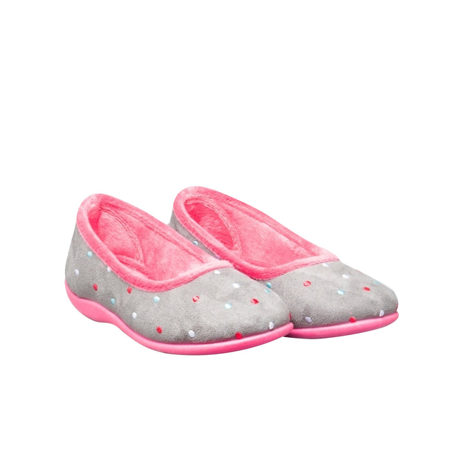 Grey-Fuchsia - Back - Sleepers Womens-Ladies Isla Dotted Ballerina Memory Foam Slippers