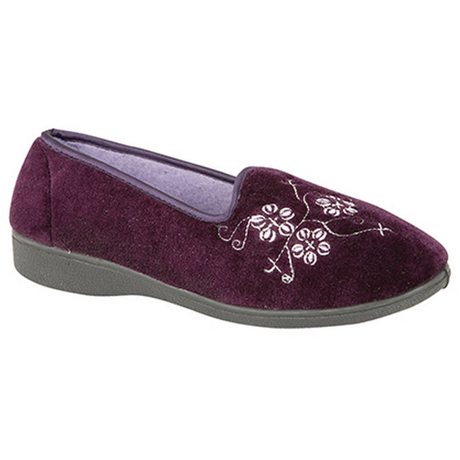 Purple - Back - Zedzzz Womens-Ladies Jenny Embroidered Slippers
