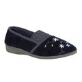 Navy - Back - Zedzzz Womens-Ladies Joanna Embroidered Slippers