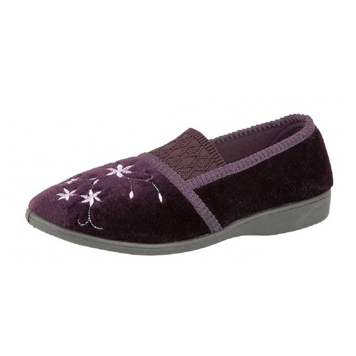 Purple - Back - Zedzzz Womens-Ladies Joanna Embroidered Slippers