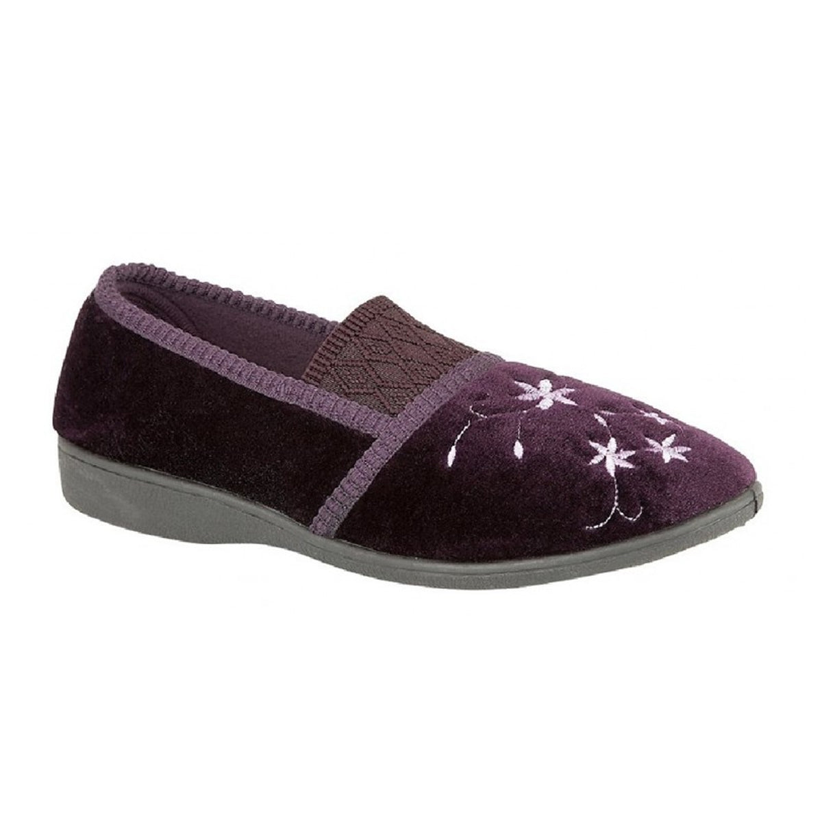 Purple - Side - Zedzzz Womens-Ladies Joanna Embroidered Slippers