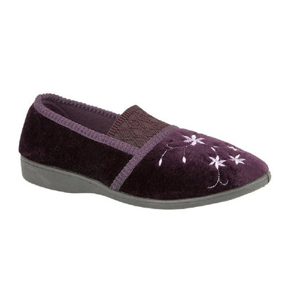 Purple - Side - Zedzzz Womens-Ladies Joanna Embroidered Slippers