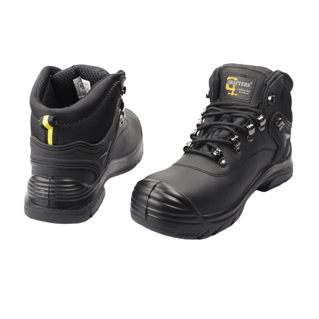 Black - Back - Grafters Mens Super Wide EEEE Fitting Safety Boots