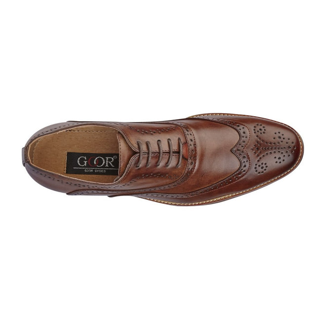 Mid Brown - Back - Goor Mens 5 Eye Wing Capped Oxford Brogues