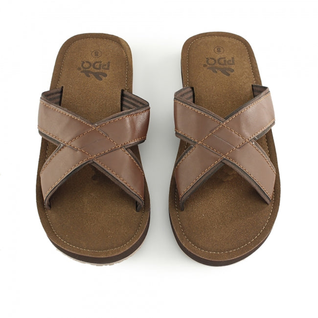Brown - Back - PDQ Mens Lightweight Crossover Mule Sandals