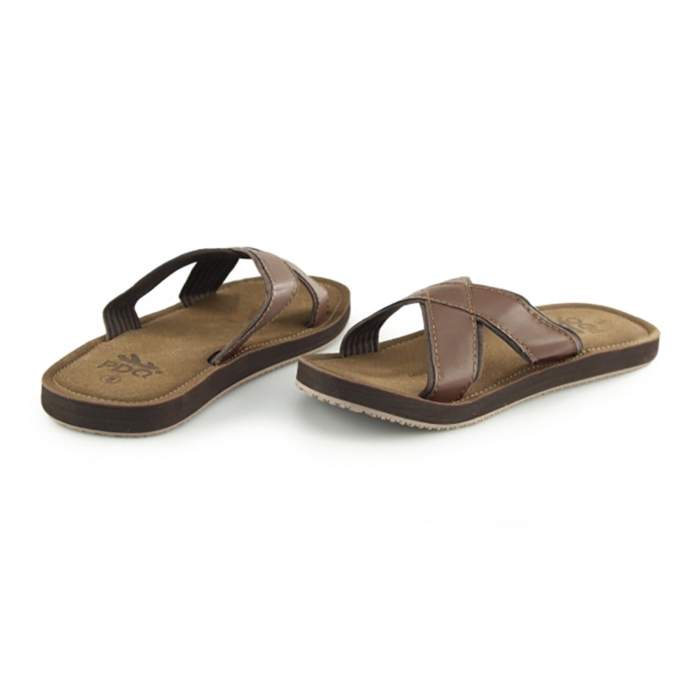 Brown - Side - PDQ Mens Lightweight Crossover Mule Sandals