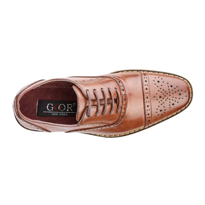 Mid Brown - Back - Goor Childrens Boys Capped Lace Oxford Brogue Shoes