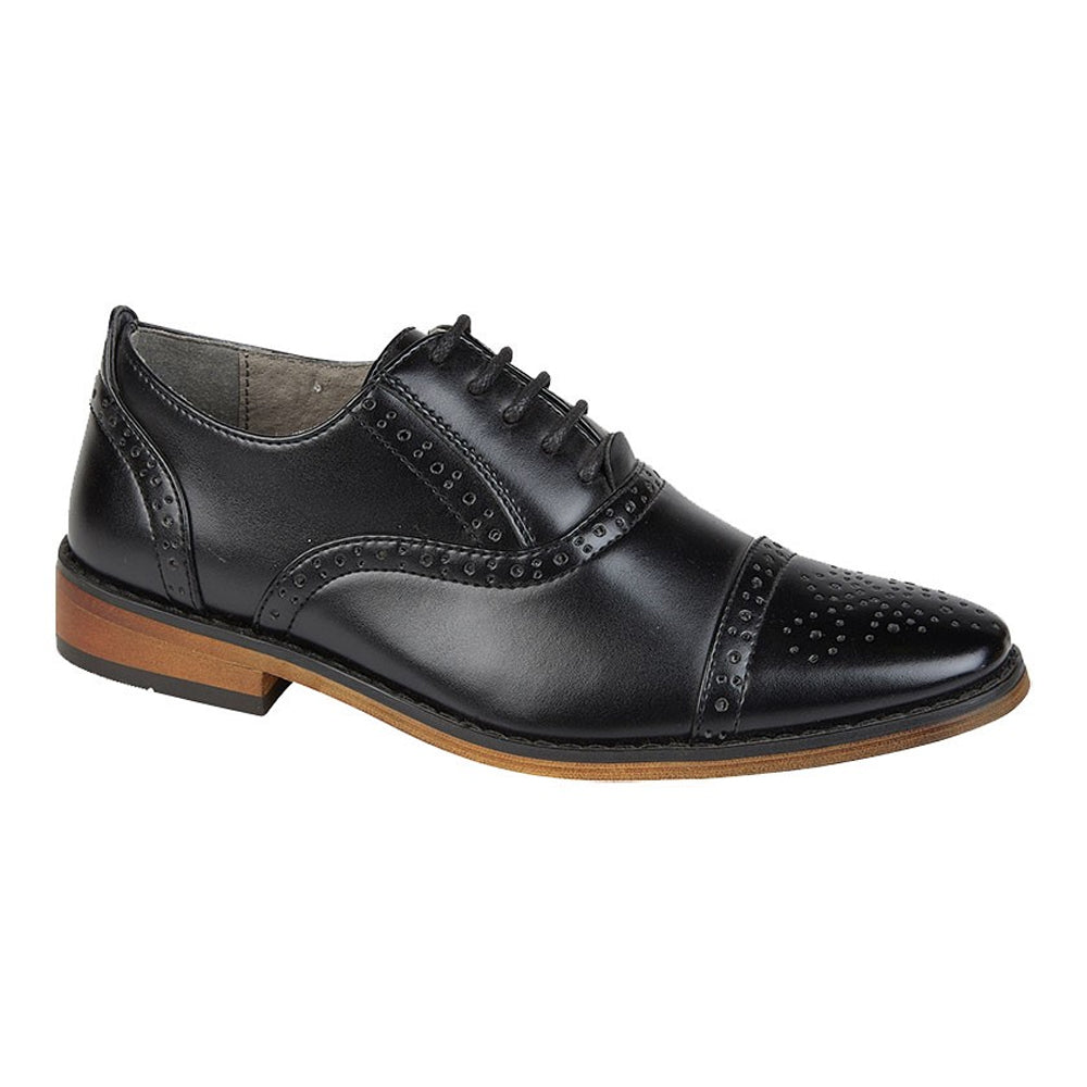 Black - Front - Goor Childrens Boys Capped Lace Oxford Brogue Shoes