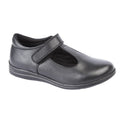 Black - Front - Roamers Childrens Girls Touch Fastening T-Bar Leather School Shoes